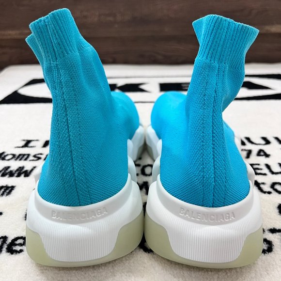 Balenciaga Speed 2.0 Light Clear Sole Sky Blue Sock Trainer Sneakers - Picture 4 of 8